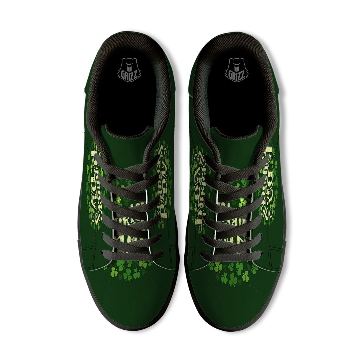 Saint Patrick's Day Green Clover Print Black Low Top Sneakers-grizzshop