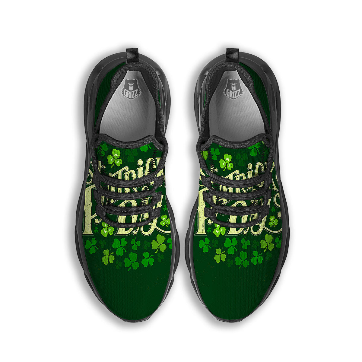 Saint Patrick's Day Green Clover Print Black Running Shoes-grizzshop