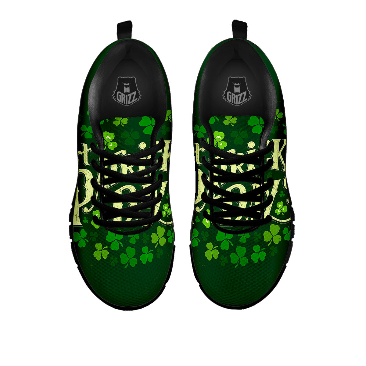 Saint Patrick's Day Green Clover Print Black Sneaker-grizzshop