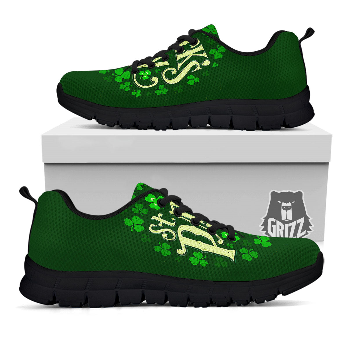 Saint Patrick's Day Green Clover Print Black Sneaker-grizzshop