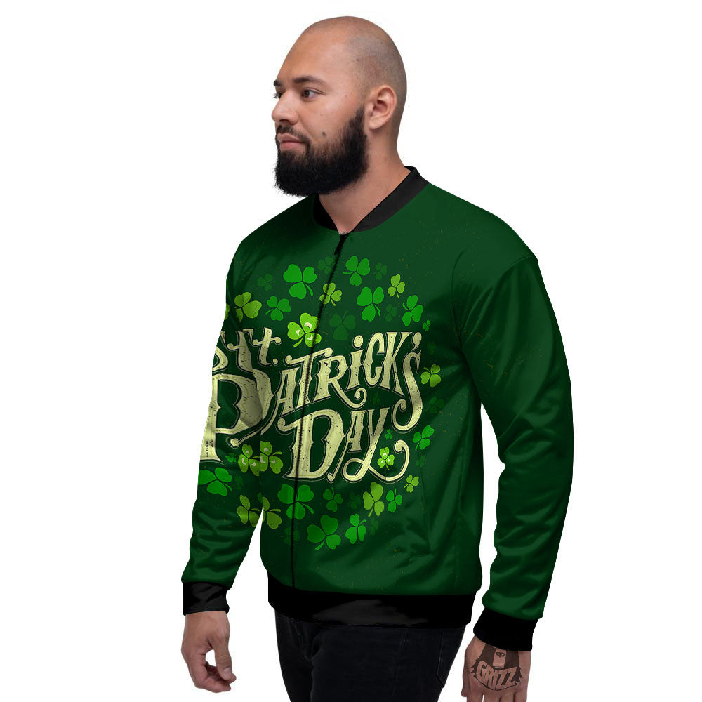 Saint Patrick's Day Green Clover Print Men's Bomber Jacket-grizzshop