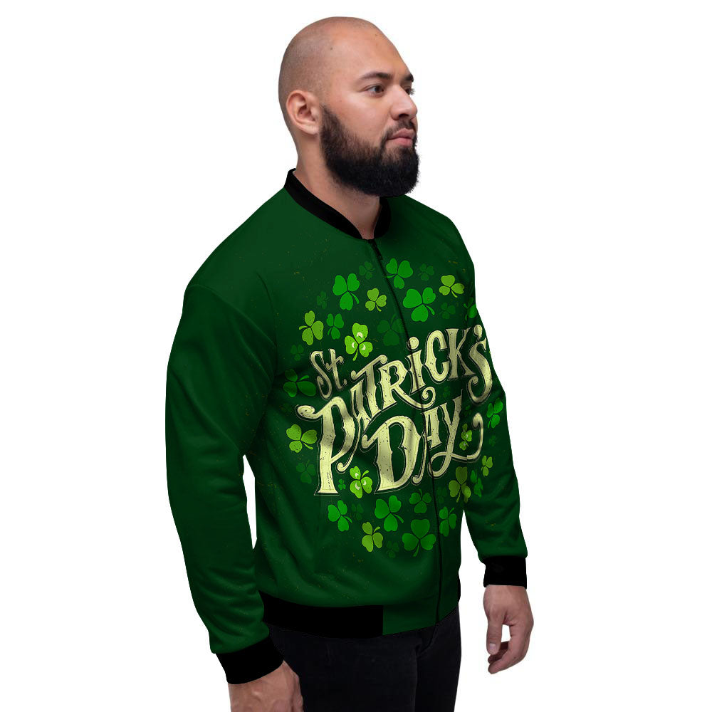 Saint Patrick's Day Green Clover Print Men's Bomber Jacket-grizzshop