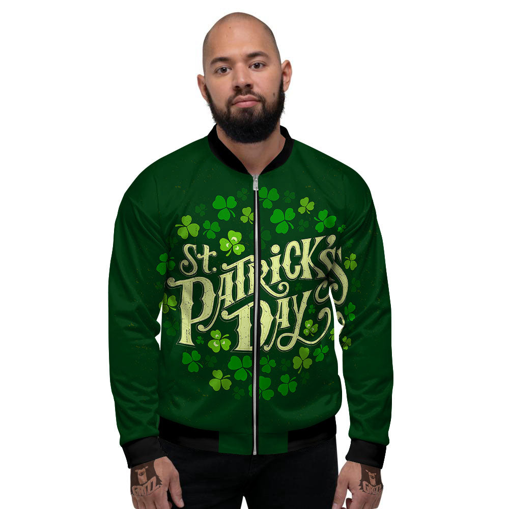 Saint Patrick's Day Green Clover Print Men's Bomber Jacket-grizzshop