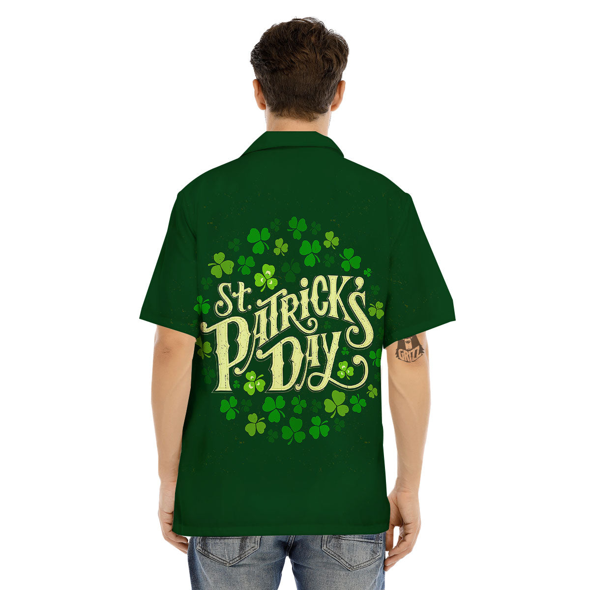 Saint Patrick's Day Green Clover Print Men's Hawaiian Shirt-grizzshop