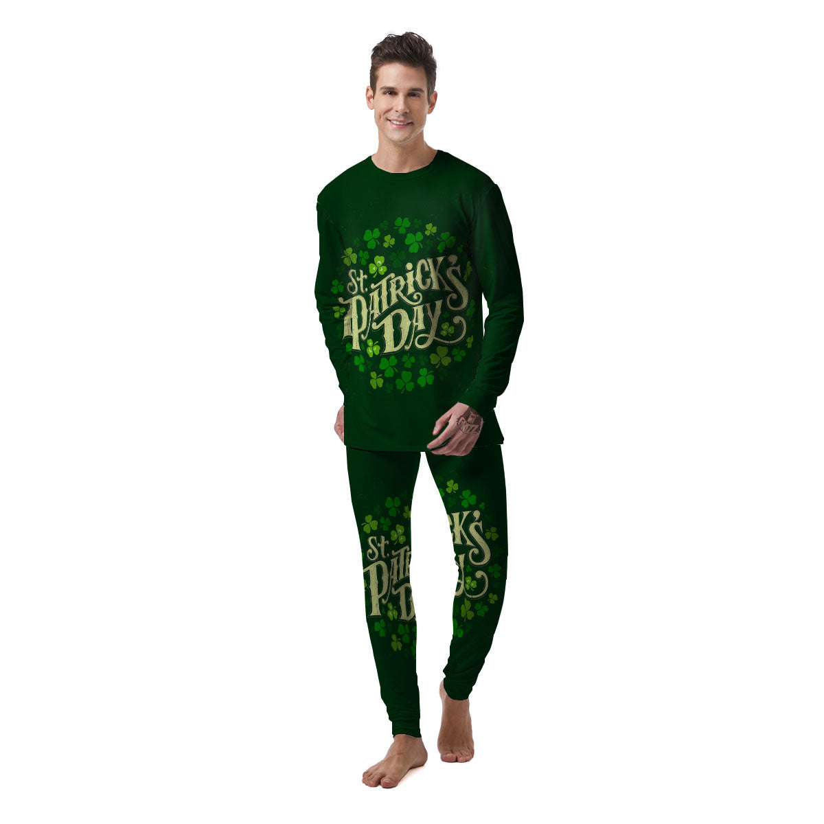 Saint Patrick's Day Green Clover Print Men's Pajamas-grizzshop