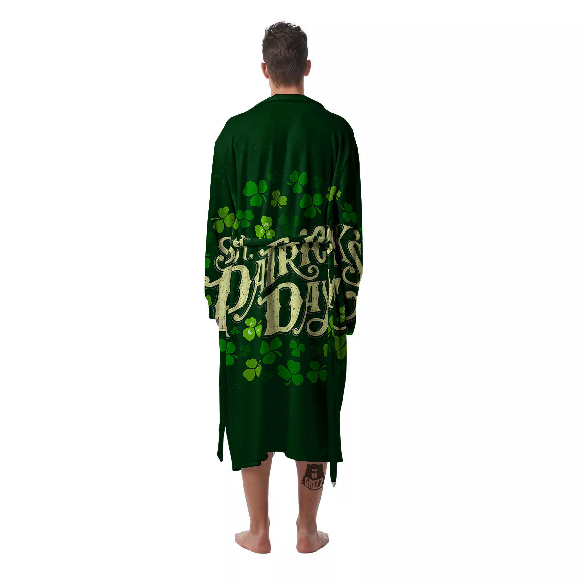 Saint Patrick's Day Green Clover Print Men's Robe-grizzshop