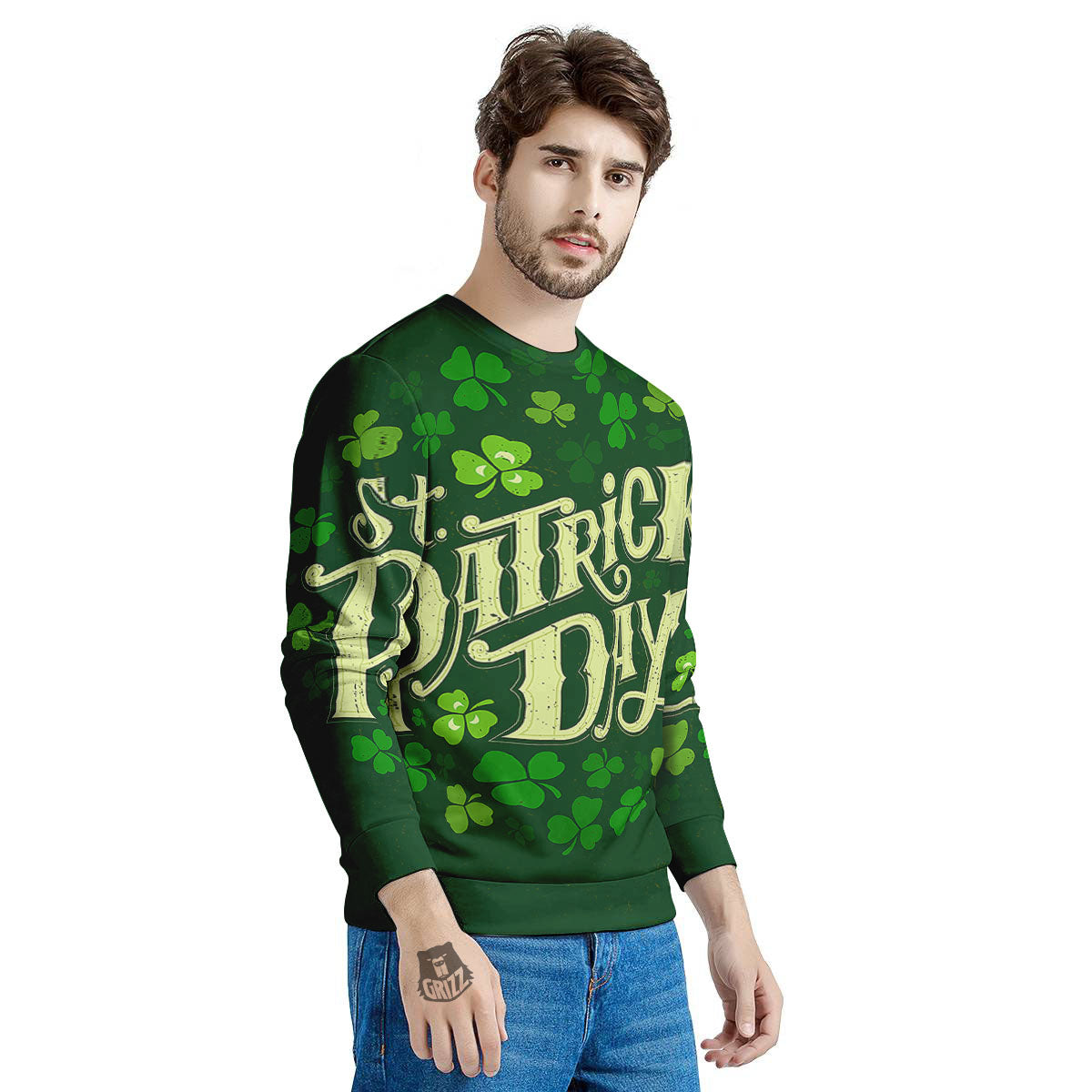 Saint Patrick's Day Green Clover Print Men's Sweatshirt-grizzshop