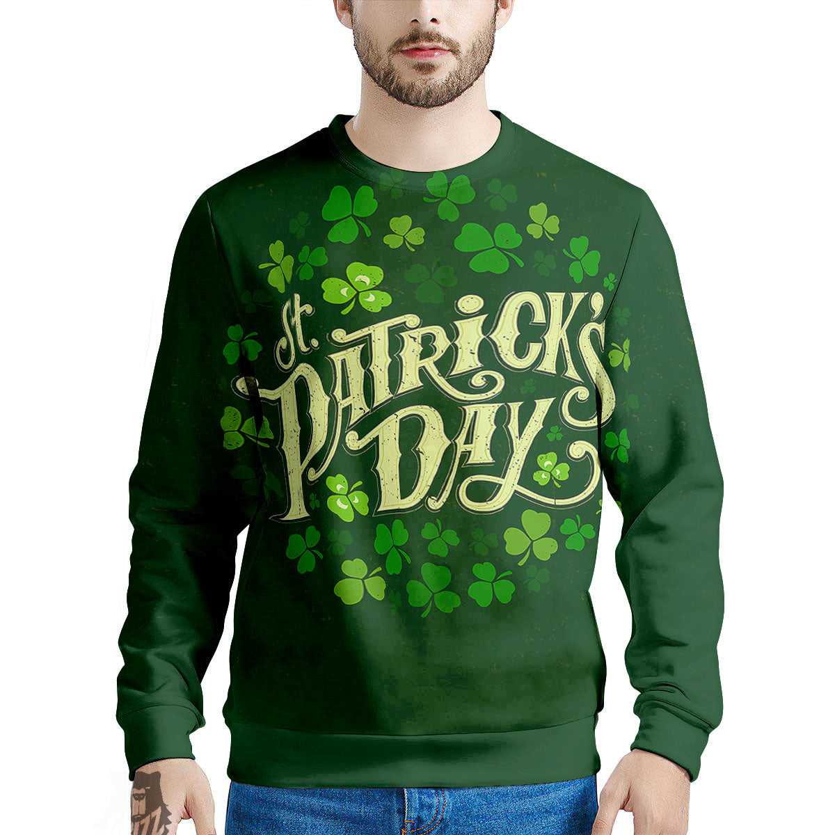 Saint Patrick's Day Green Clover Print Men's Sweatshirt-grizzshop