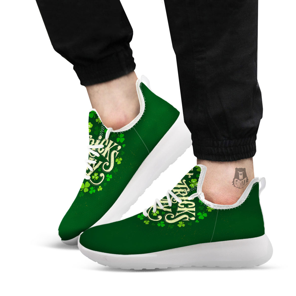 Saint Patrick's Day Green Clover Print White Athletic Shoes-grizzshop