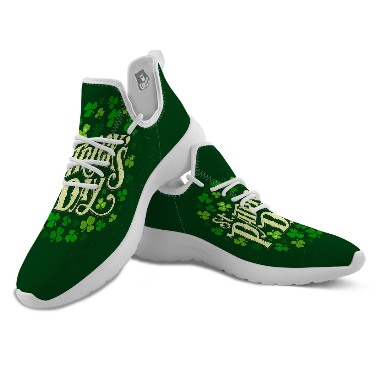 Saint Patrick's Day Green Clover Print White Athletic Shoes-grizzshop