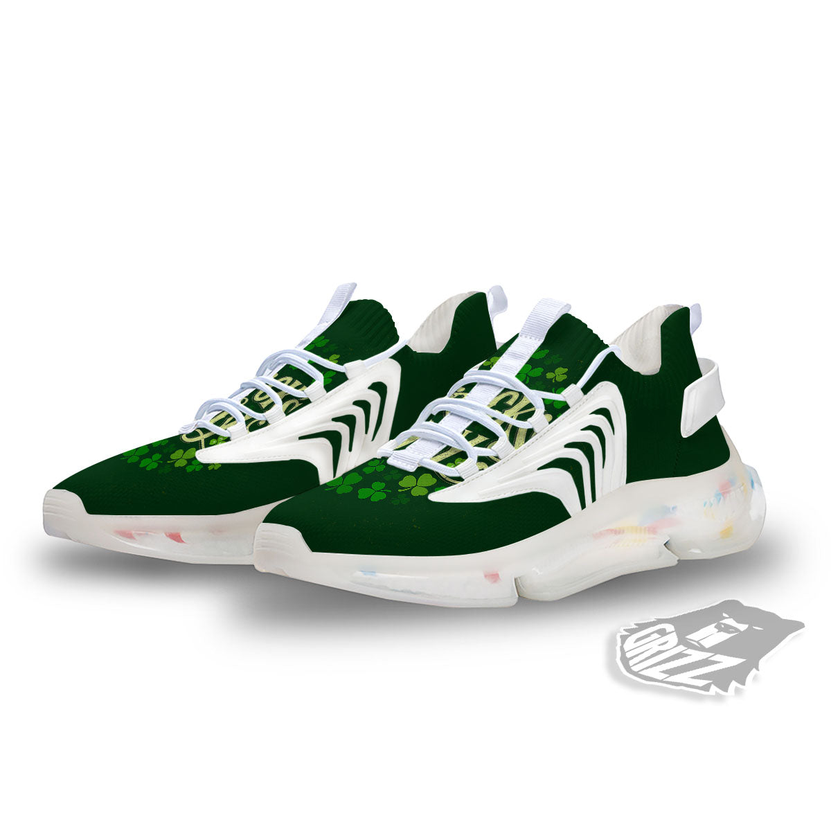 Saint Patrick's Day Green Clover Print White Gym Shoes-grizzshop