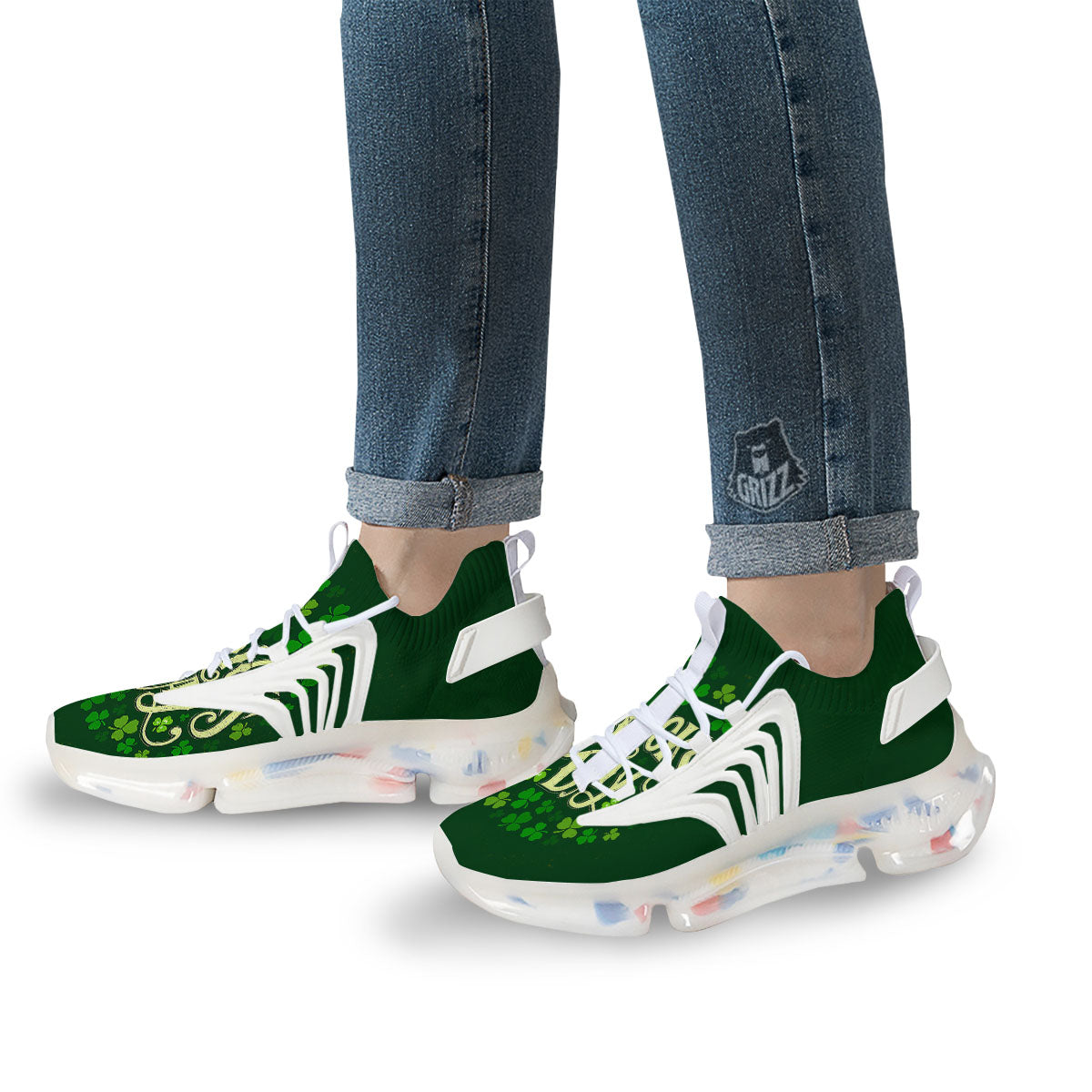 Saint Patrick's Day Green Clover Print White Gym Shoes-grizzshop