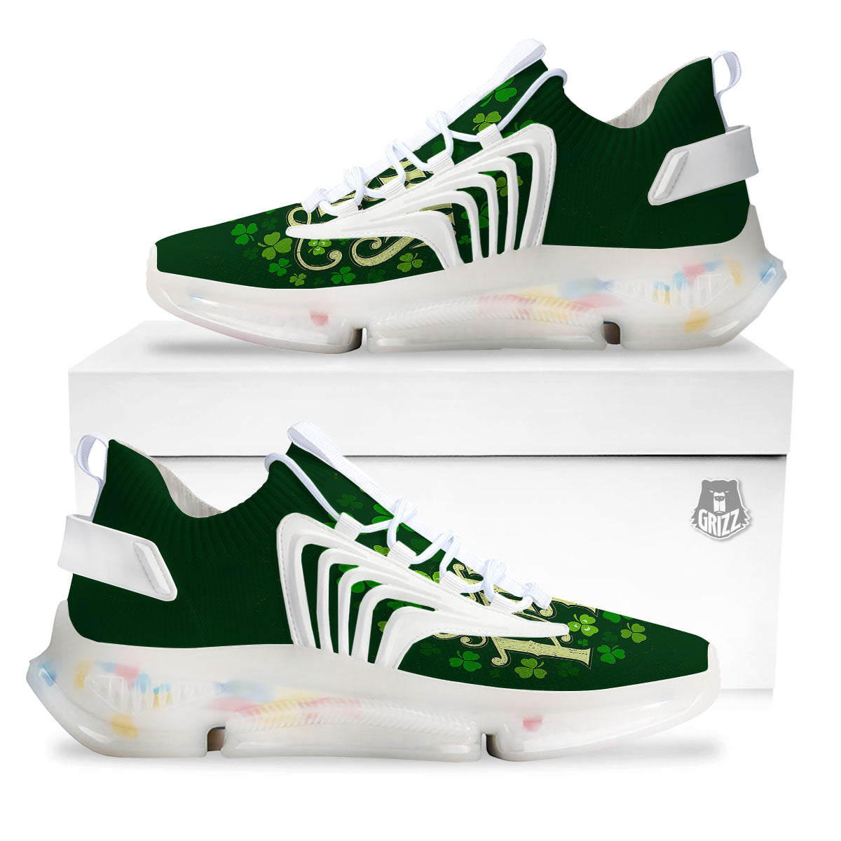 Saint Patrick's Day Green Clover Print White Gym Shoes-grizzshop