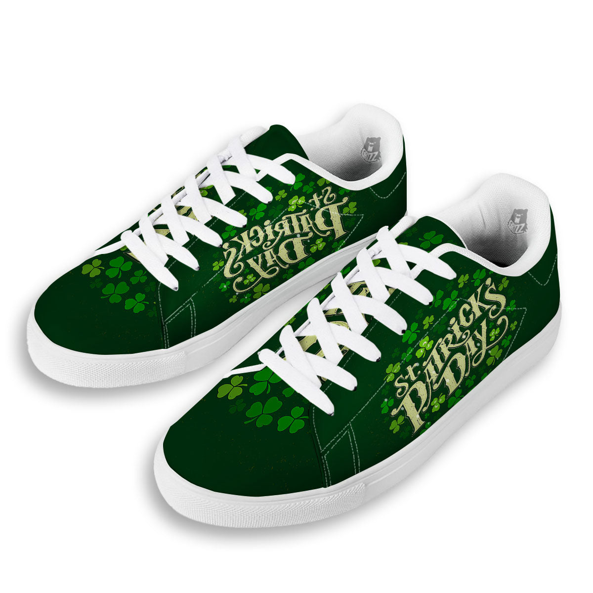 Saint Patrick's Day Green Clover Print White Low Top Sneakers-grizzshop