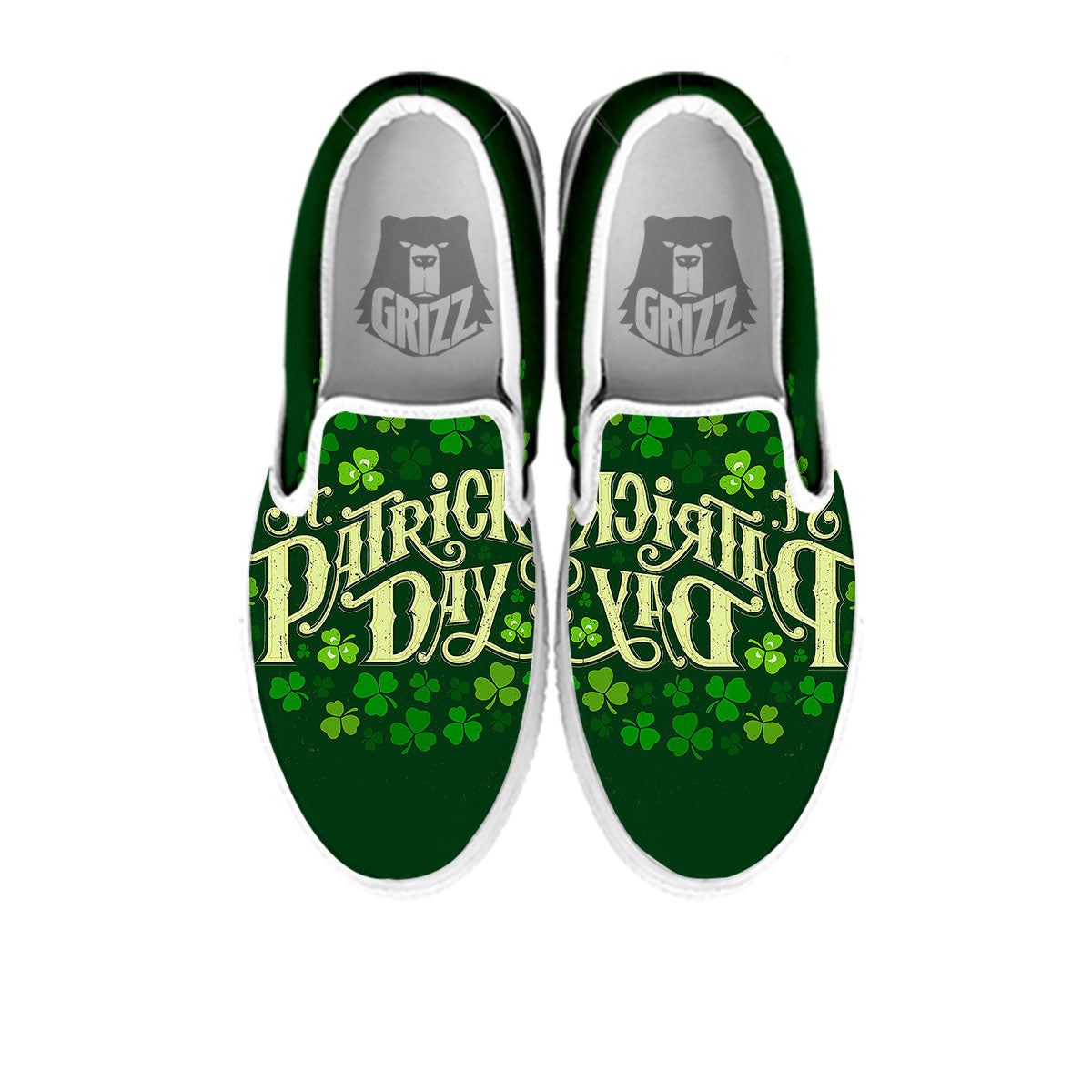 Saint Patrick's Day Green Clover Print White Slip On Shoes-grizzshop