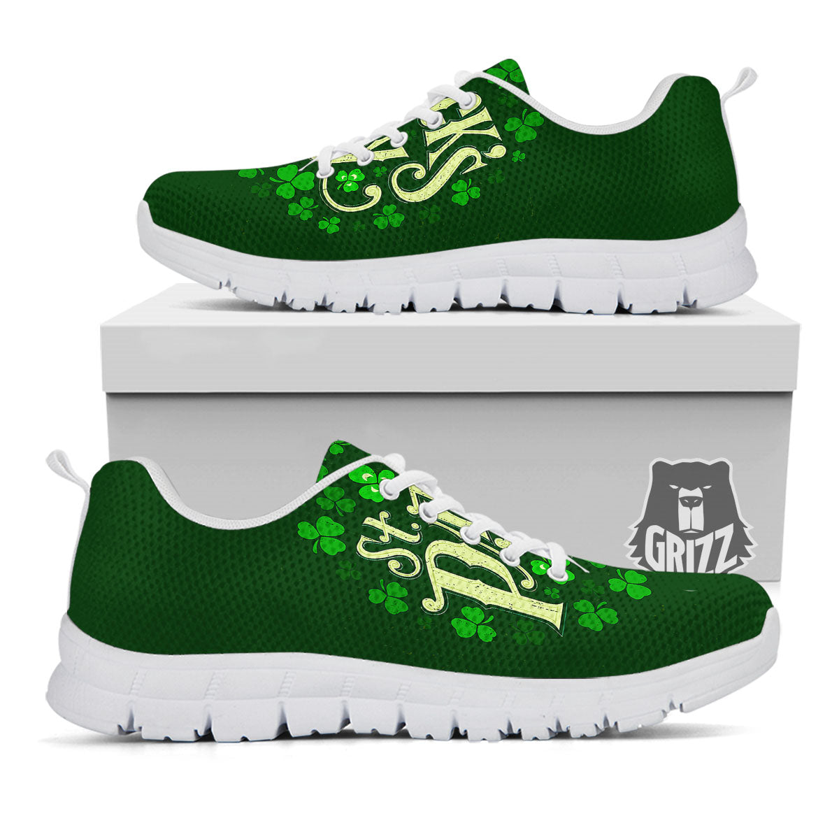 Saint Patrick's Day Green Clover Print White Sneaker-grizzshop