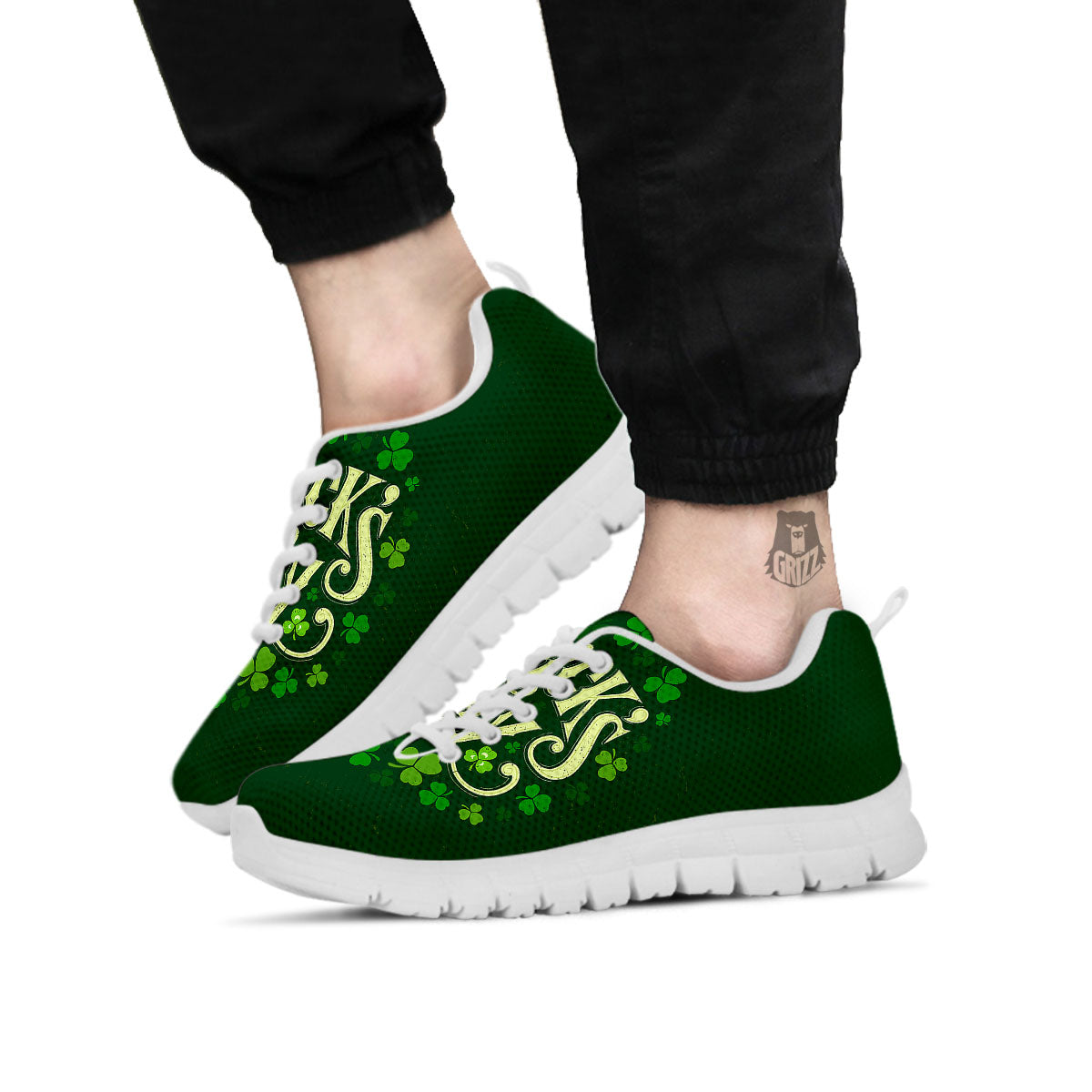 Saint Patrick's Day Green Clover Print White Sneaker-grizzshop