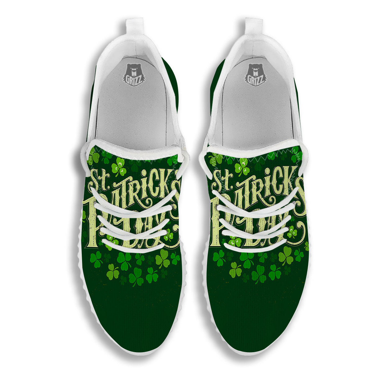 Saint Patrick's Day Green Clover Print White Walking Shoes-grizzshop