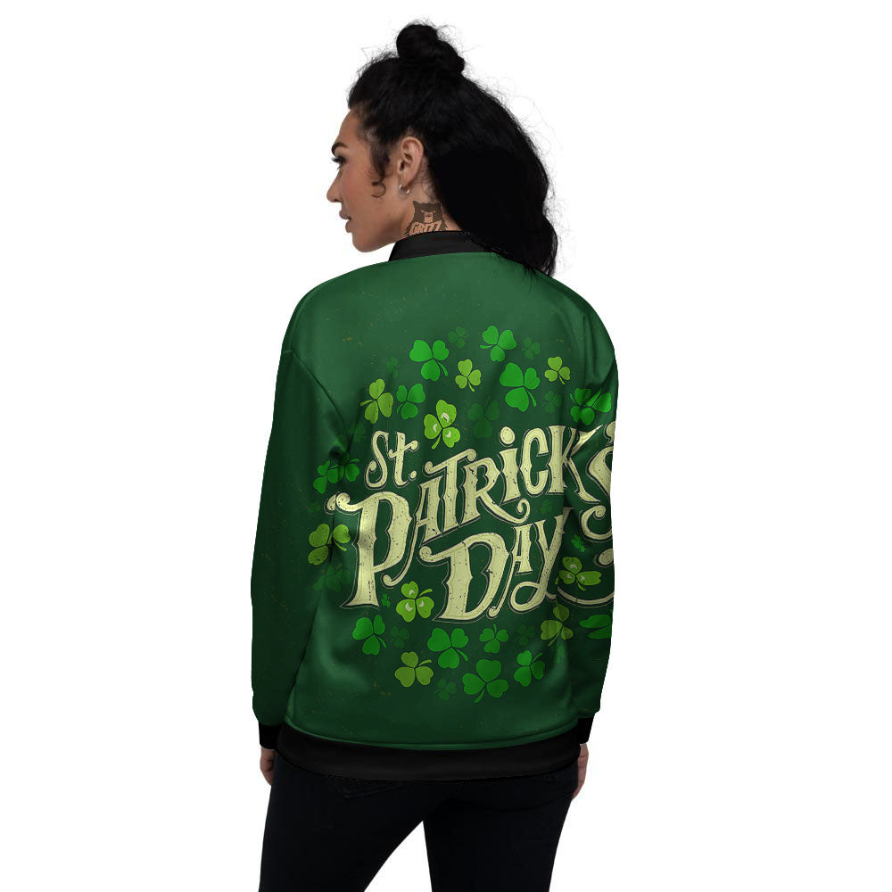 Saint Patrick's Day Green Clover Print Women's Bomber Jacket-grizzshop