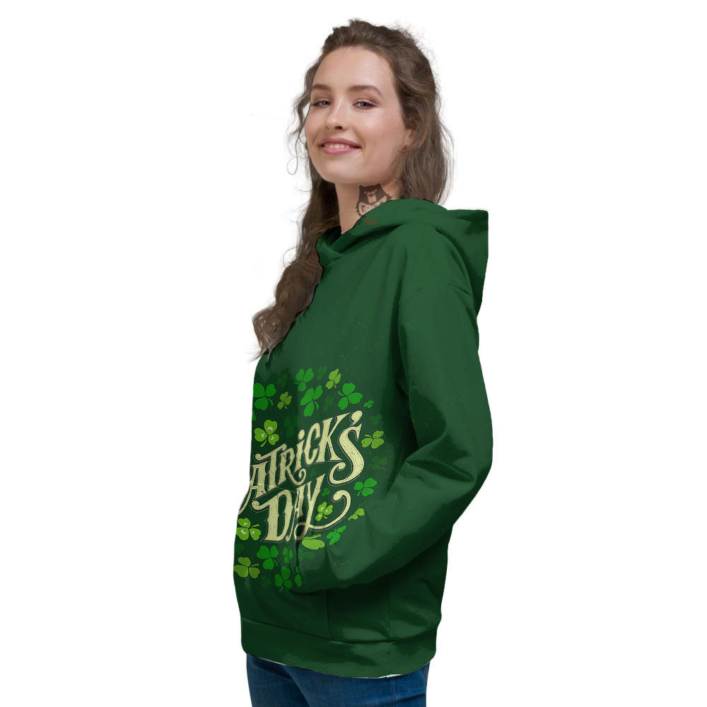 Saint Patrick's Day Green Clover Print Women's Hoodie-grizzshop