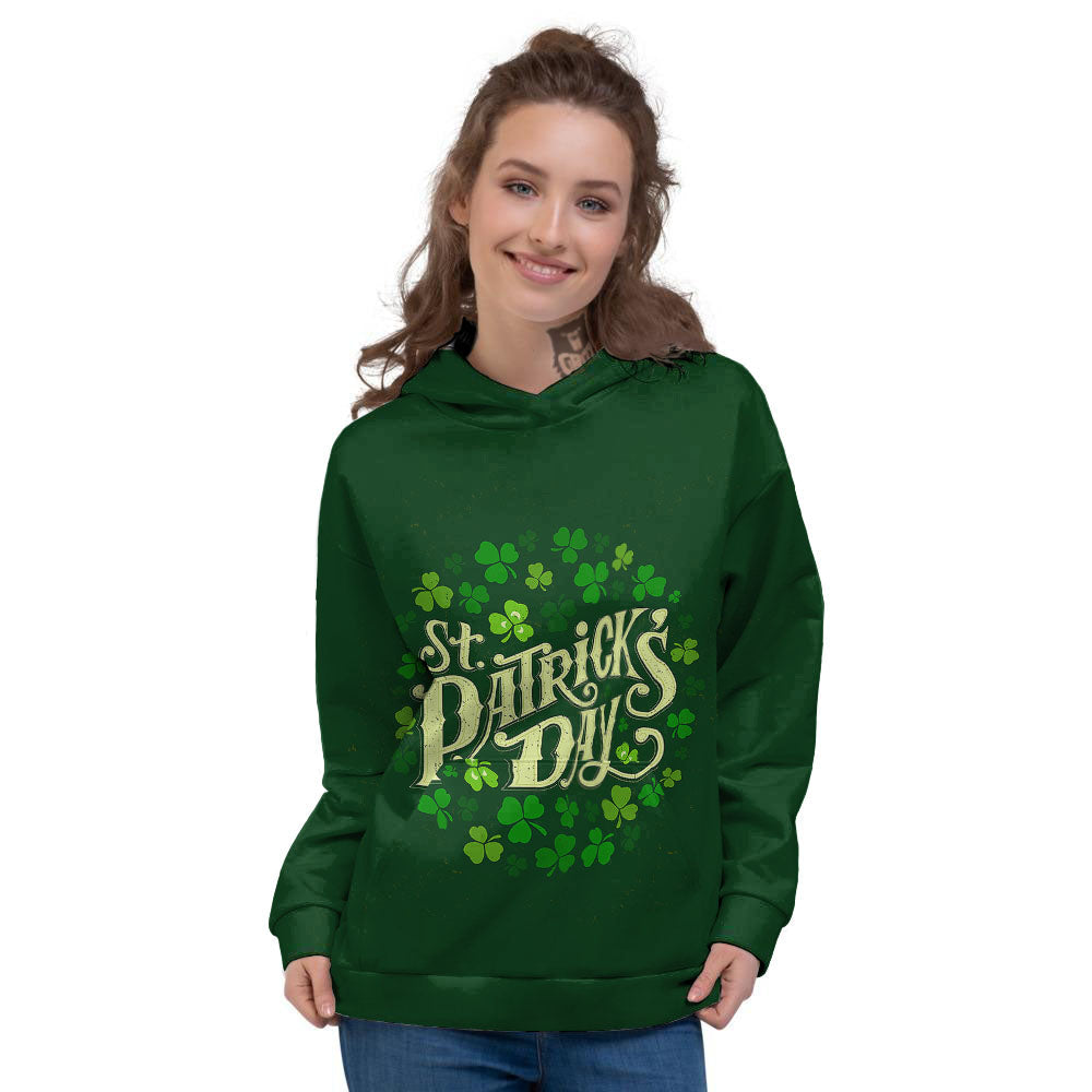 Saint Patrick's Day Green Clover Print Women's Hoodie-grizzshop