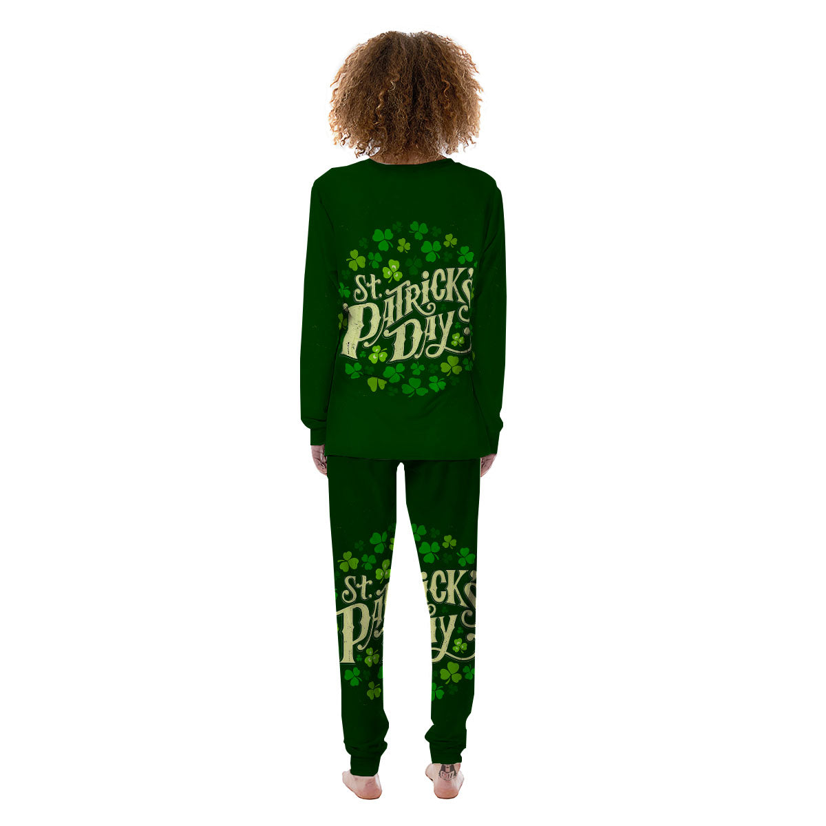 Saint Patrick's Day Green Clover Print Women's Pajamas-grizzshop