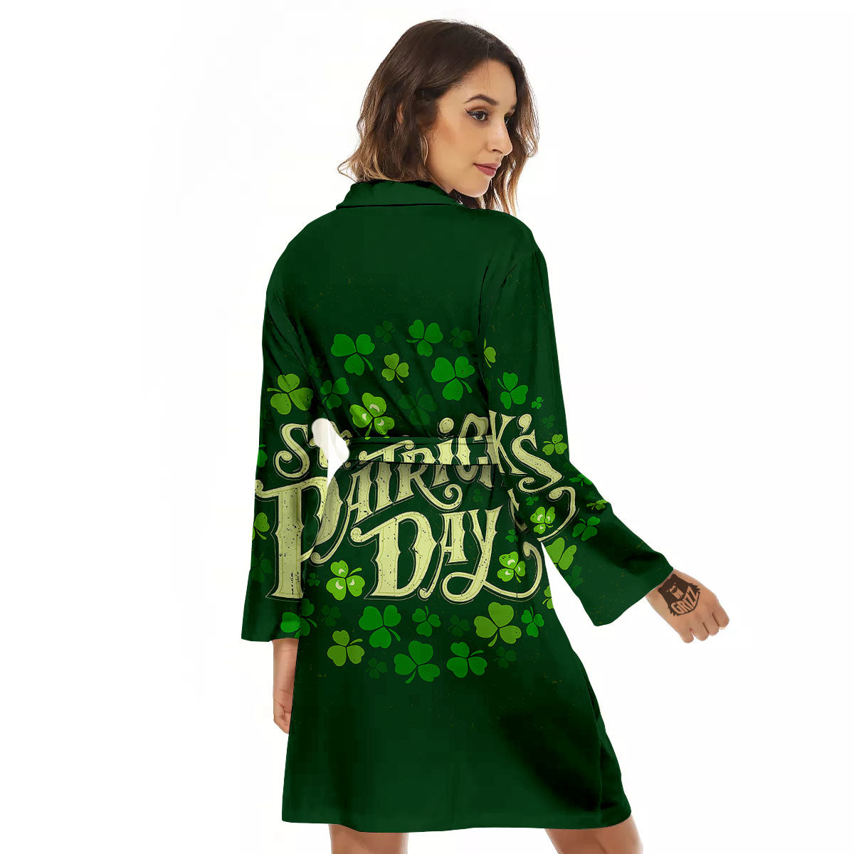 Saint Patrick's Day Green Clover Print Women's Robe-grizzshop