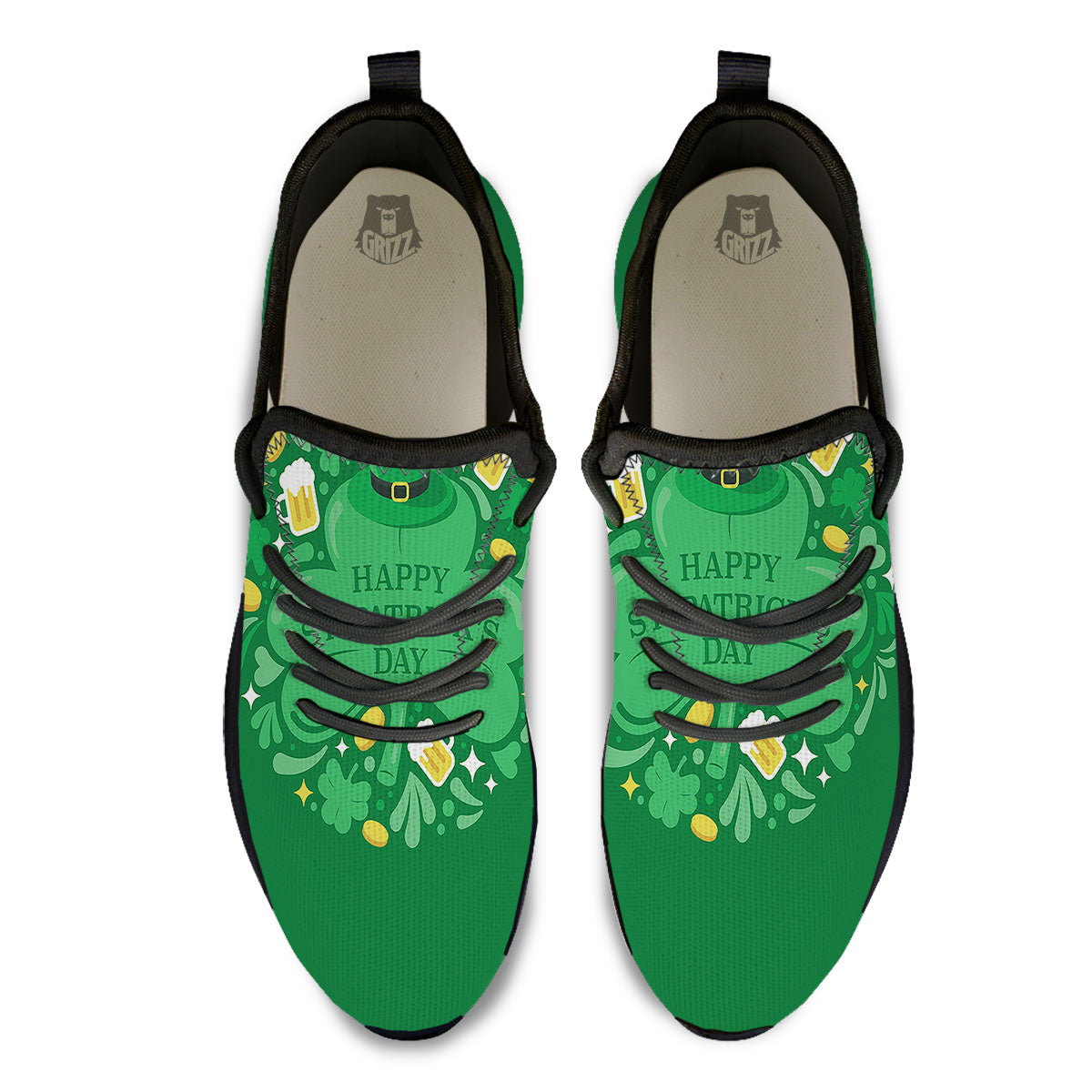 Saint Patrick's Day Green Irish Print Black Athletic Shoes-grizzshop