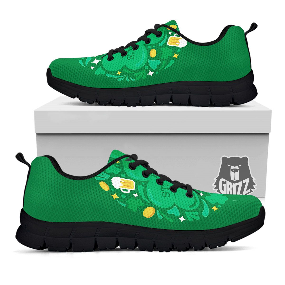 Saint Patrick's Day Green Irish Print Black Sneaker-grizzshop