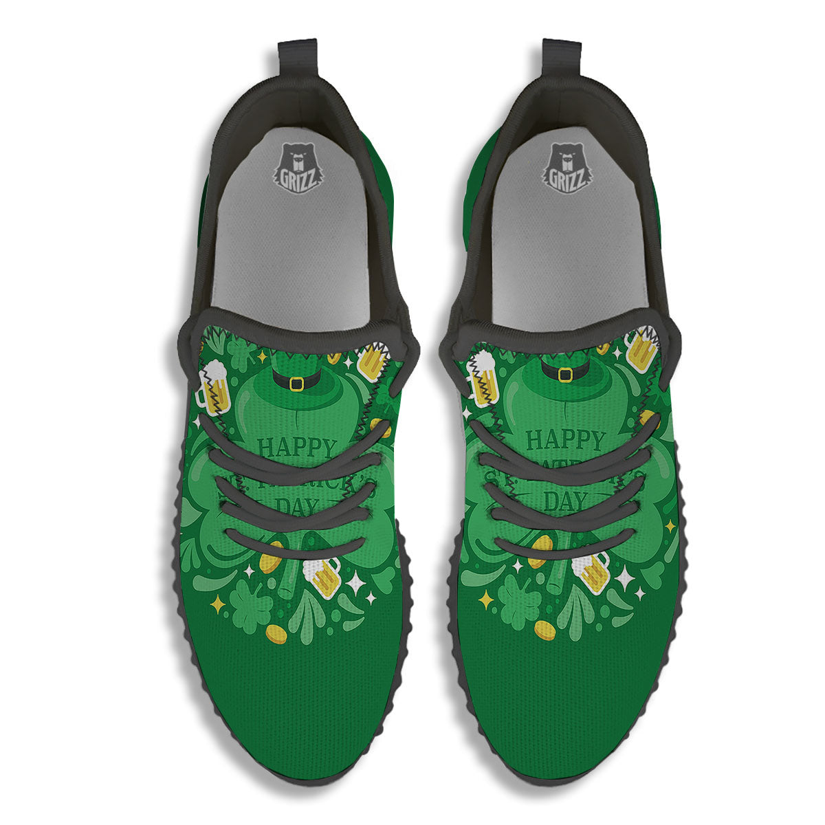 Saint Patrick's Day Green Irish Print Black Walking Shoes-grizzshop