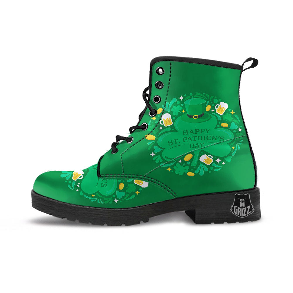 Saint Patrick's Day Green Irish Print Leather Boots-grizzshop