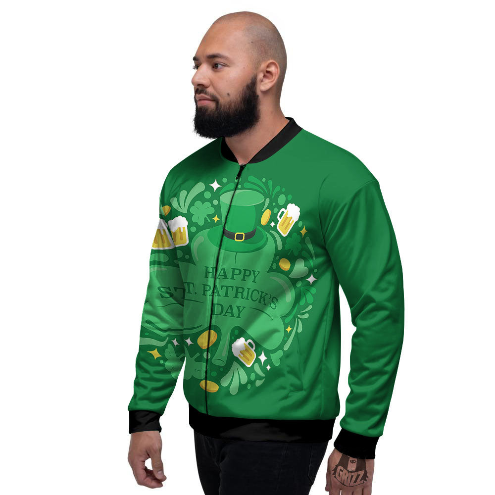 Saint Patrick's Day Green Irish Print Men's Bomber Jacket-grizzshop