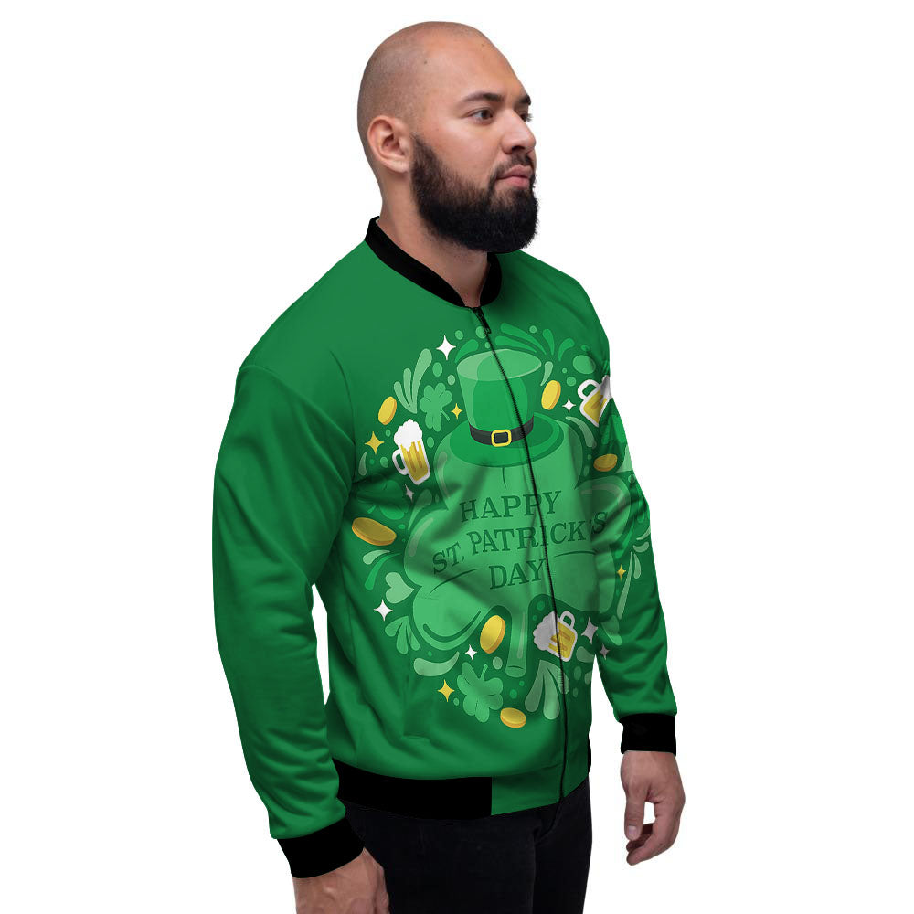 Saint Patrick's Day Green Irish Print Men's Bomber Jacket-grizzshop