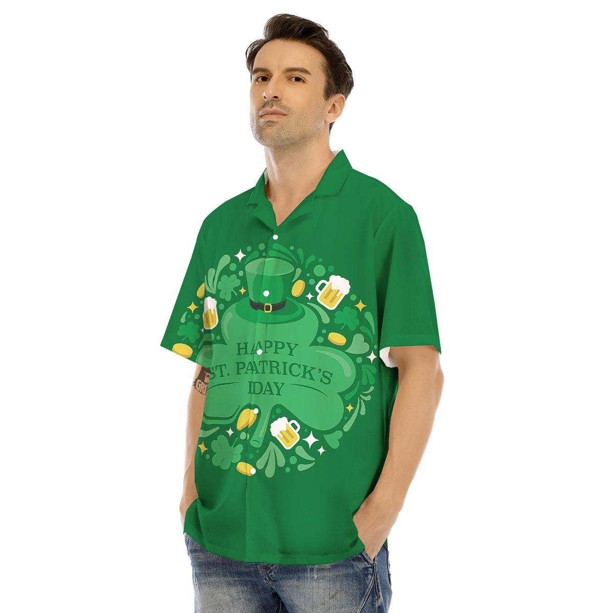 Saint Patrick's Day Green Irish Print Men's Hawaiian Shirt-grizzshop