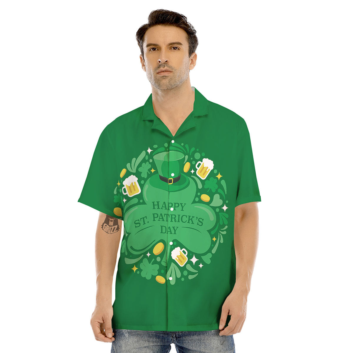 Saint Patrick's Day Green Irish Print Men's Hawaiian Shirt-grizzshop