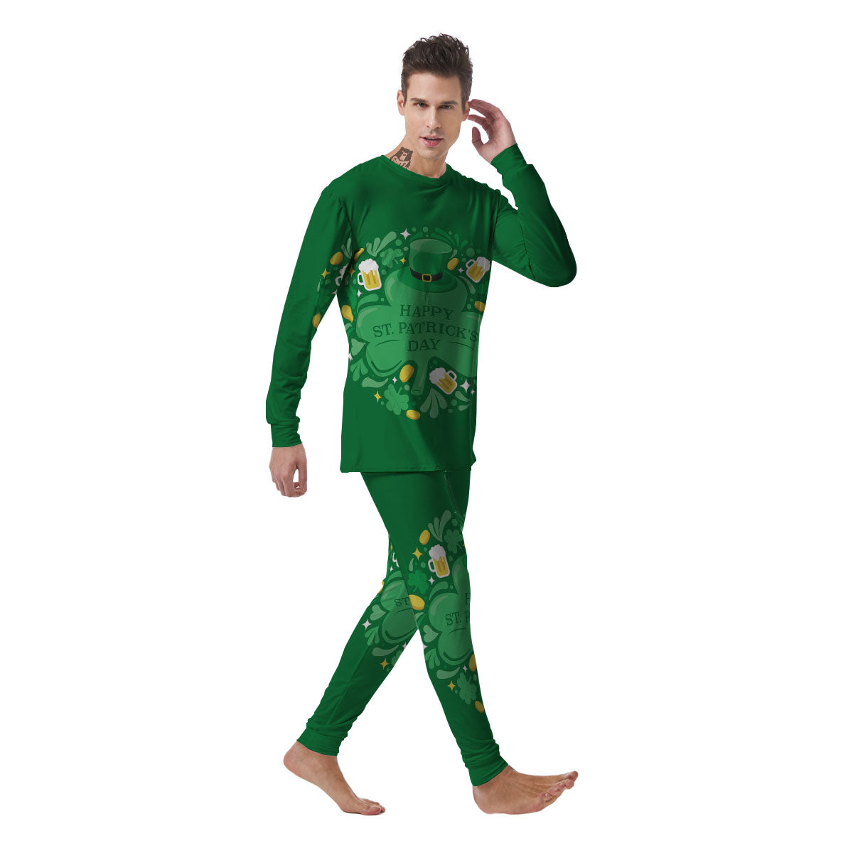 Saint Patrick's Day Green Irish Print Men's Pajamas-grizzshop