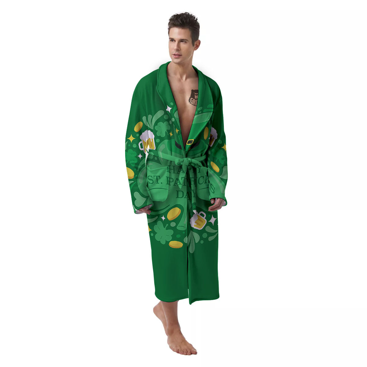 Saint Patrick's Day Green Irish Print Men's Robe-grizzshop