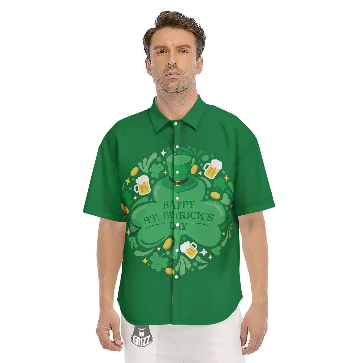 Saint Patrick's Day Green Irish Print Men's Short Sleeve Shirts-grizzshop