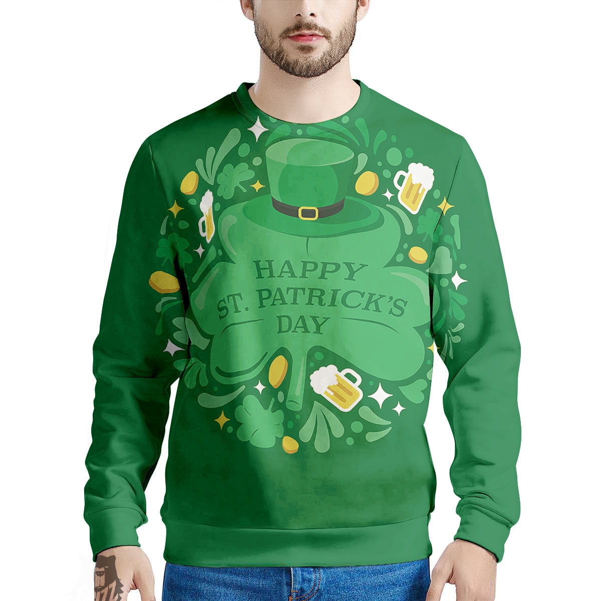 Saint Patrick's Day Green Irish Print Men's Sweatshirt-grizzshop