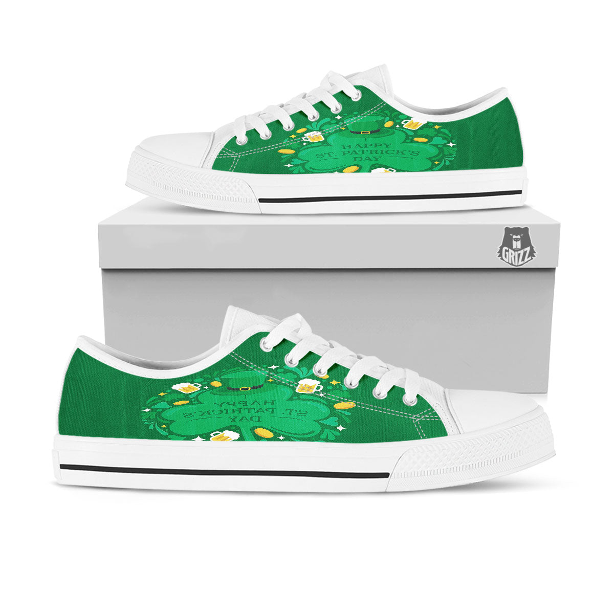 Saint Patrick's Day Green Irish Print White Low Top Shoes-grizzshop