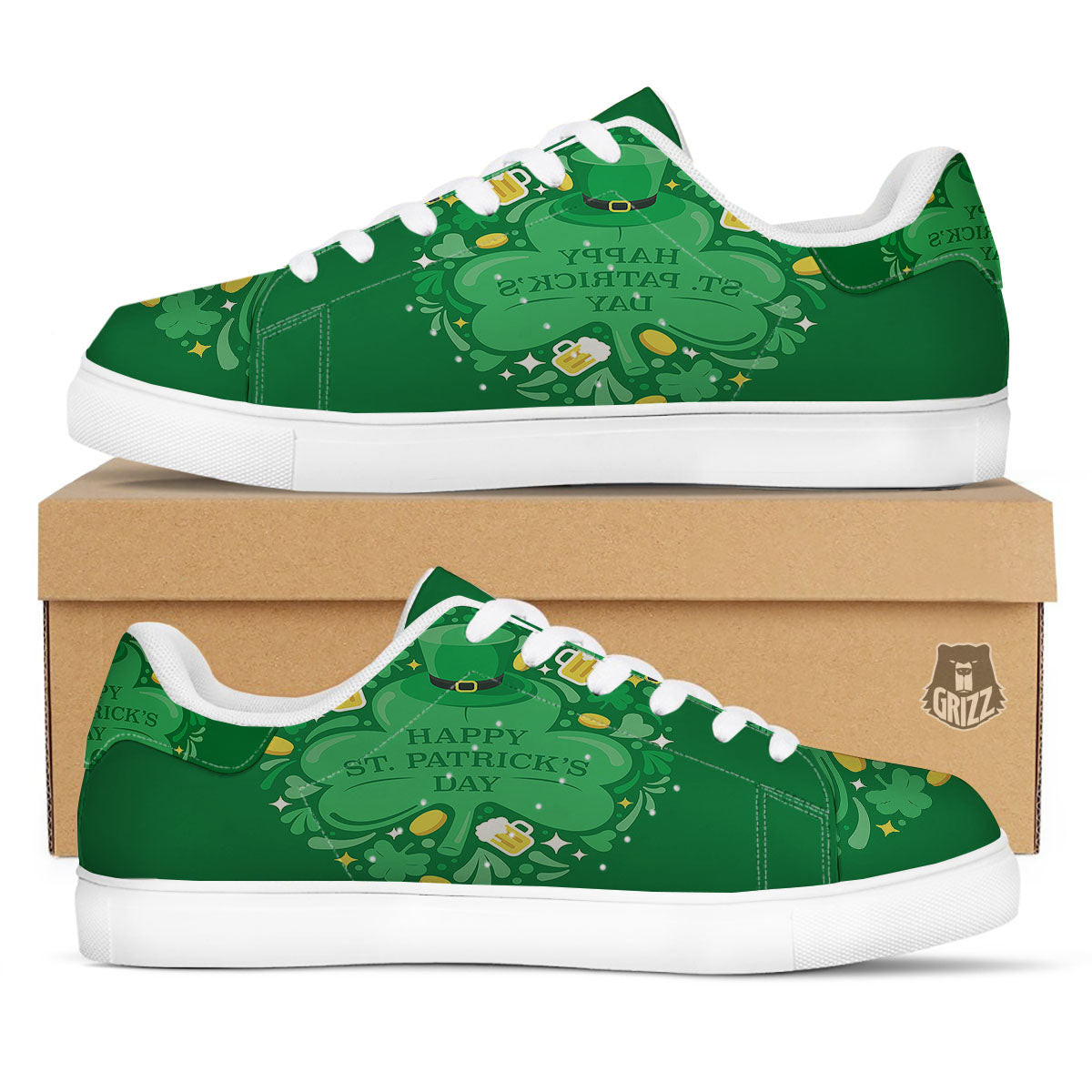 Saint Patrick's Day Green Irish Print White Low Top Sneakers-grizzshop