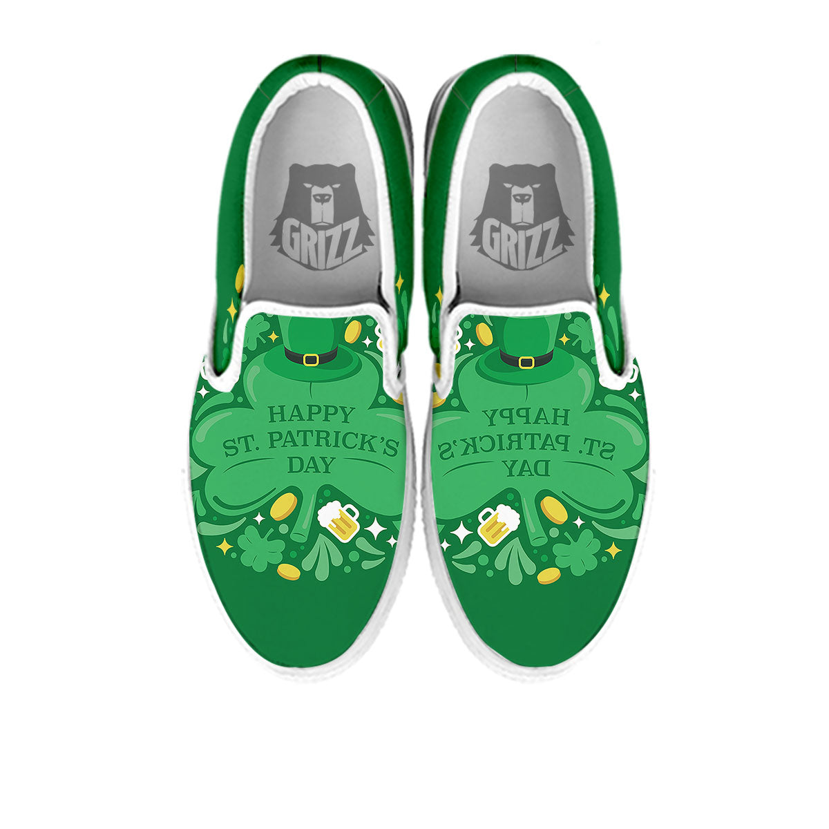 Saint Patrick's Day Green Irish Print White Slip On Shoes-grizzshop