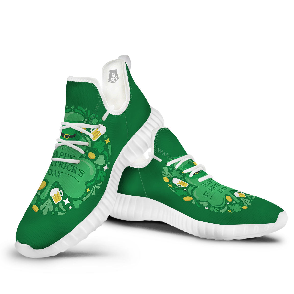 Saint Patrick's Day Green Irish Print White Walking Shoes-grizzshop