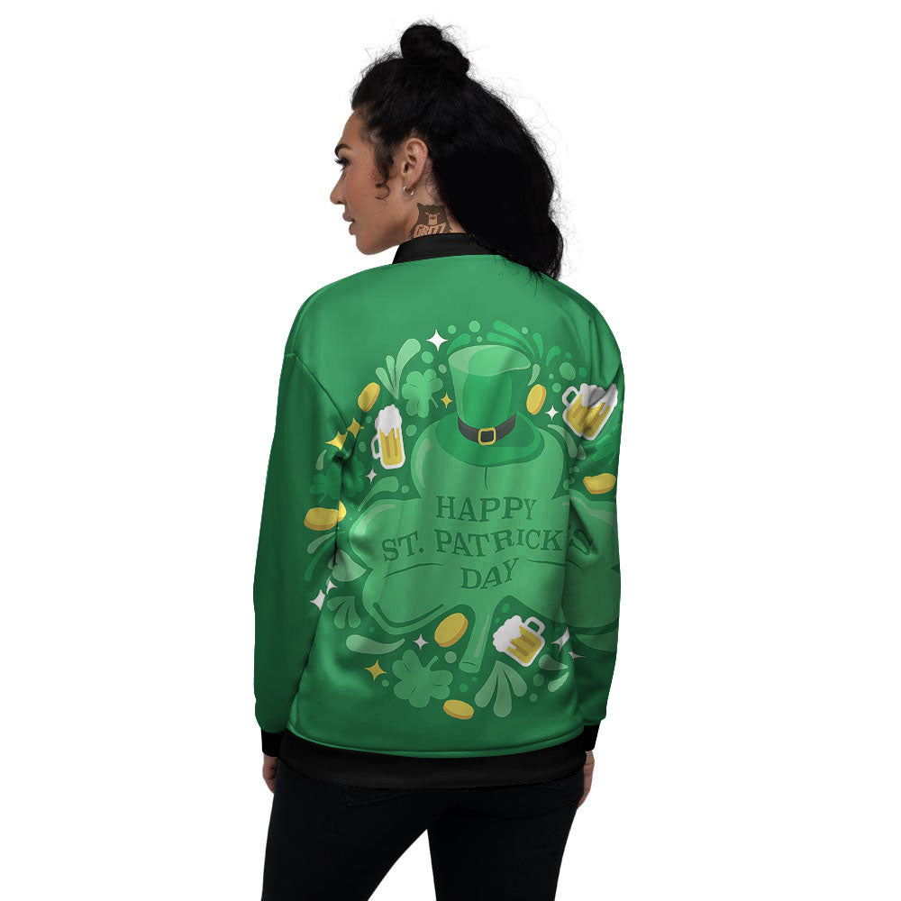 Saint Patrick's Day Green Irish Print Women's Bomber Jacket-grizzshop