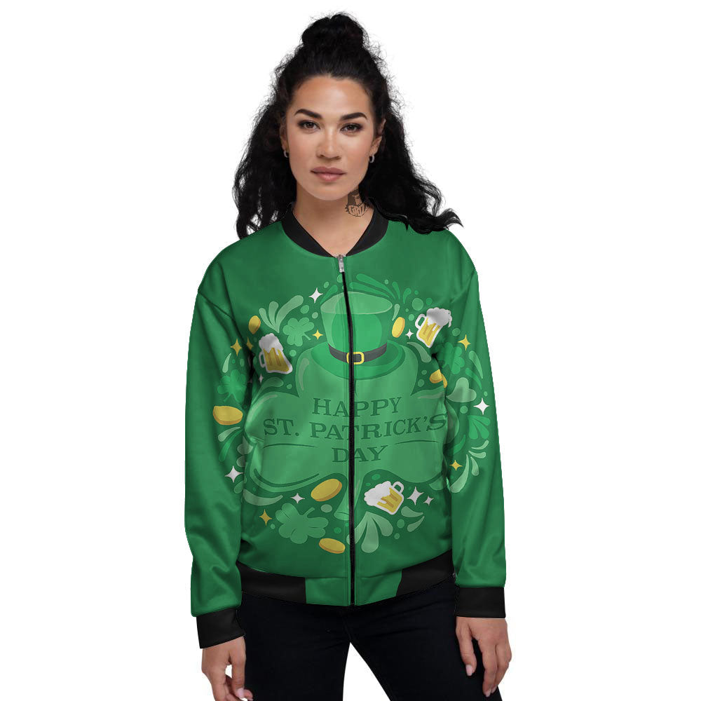 Saint Patrick's Day Green Irish Print Women's Bomber Jacket-grizzshop