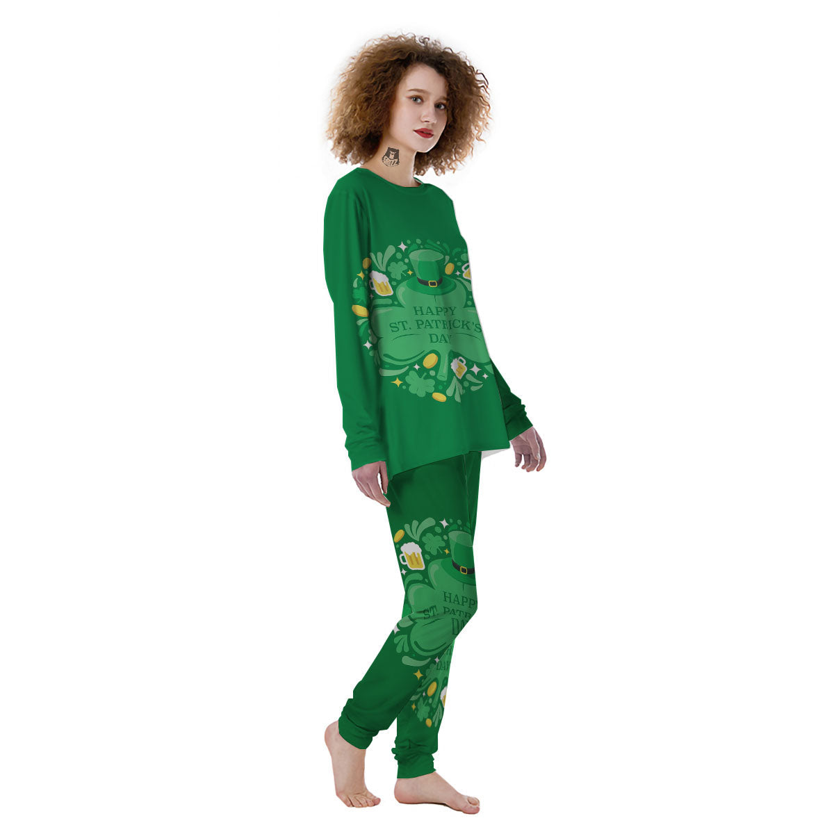 Saint Patrick's Day Green Irish Print Women's Pajamas-grizzshop