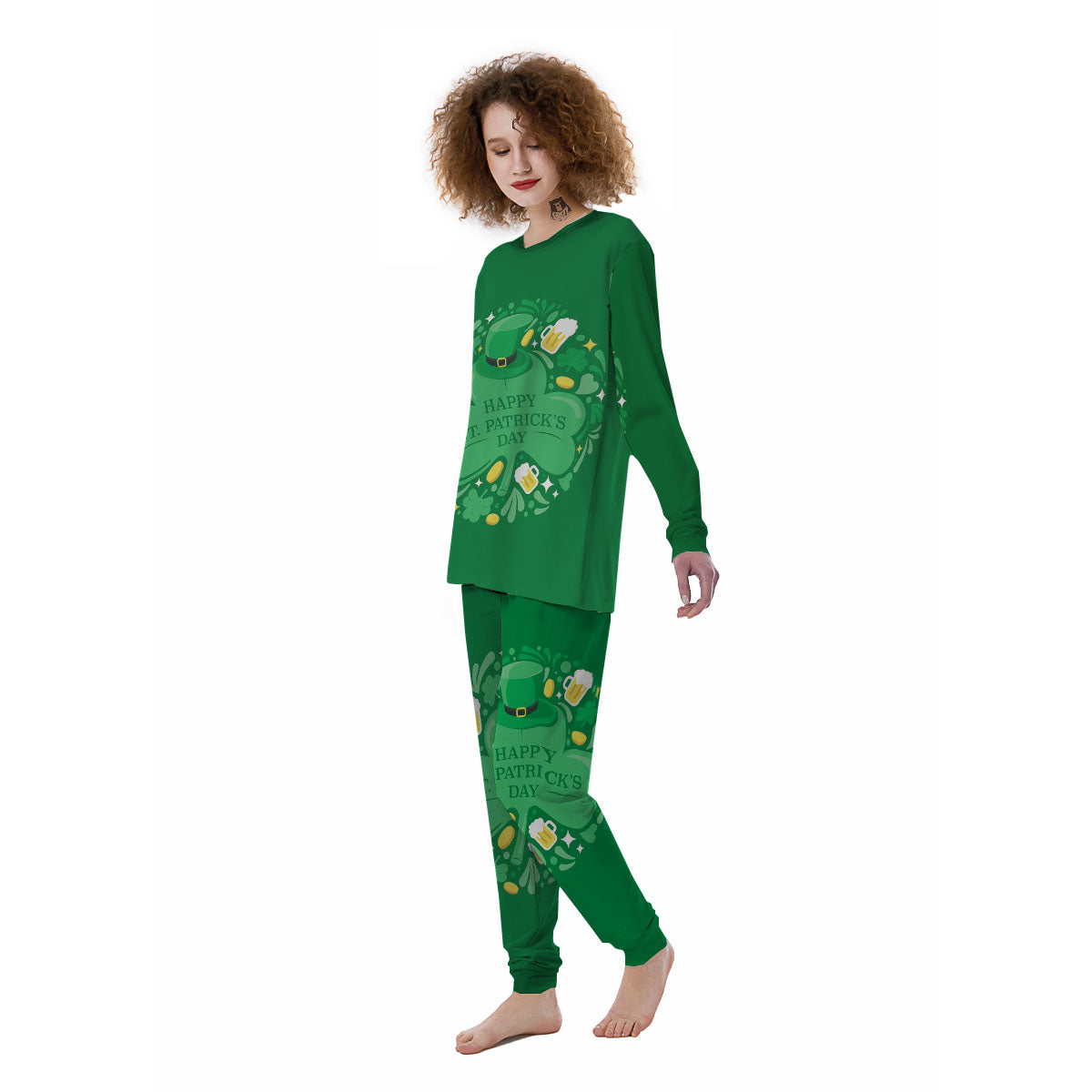 Saint Patrick's Day Green Irish Print Women's Pajamas-grizzshop