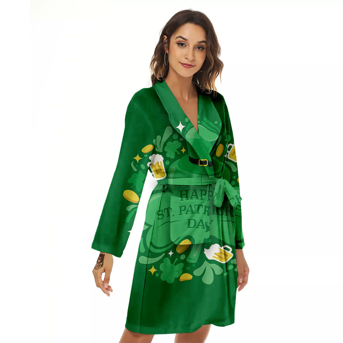 Saint Patrick's Day Green Irish Print Women's Robe-grizzshop