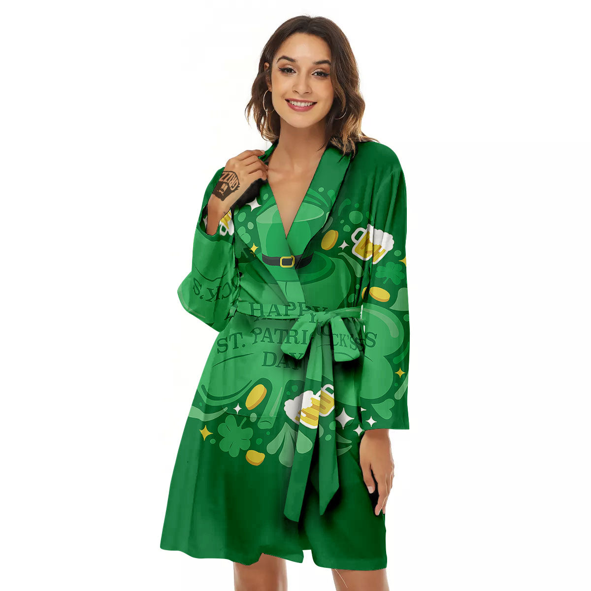 Saint Patrick's Day Green Irish Print Women's Robe-grizzshop