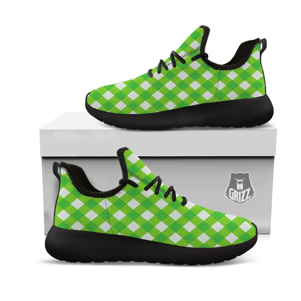 Saint Patrick's Day Green Plaid Print Black Athletic Shoes-grizzshop